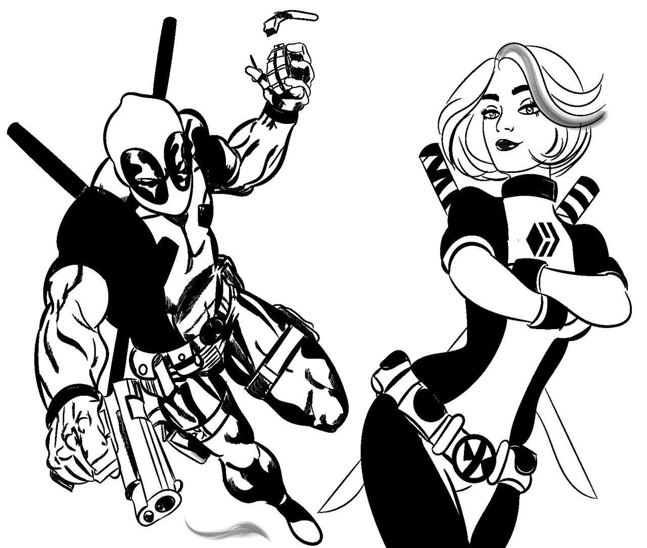 Deadpool and sexy Lady Deadpool (Black & White)