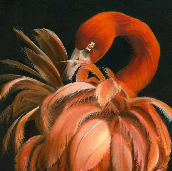 Pink flamingo painted in oil
