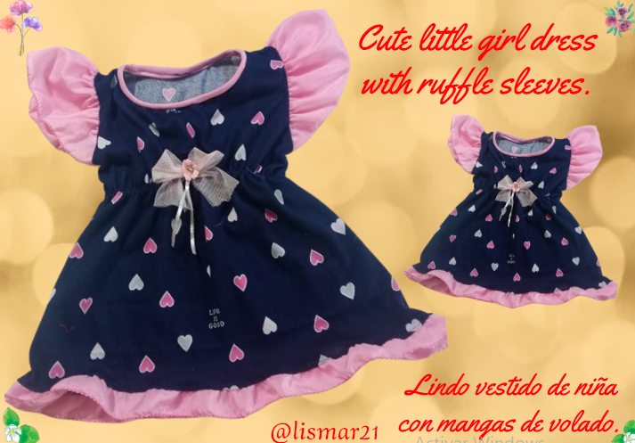 (ENG-ESP)💟 Cute little girl dress with ruffle sleeves.  💟  Lindo vestido de niña con mangas de volado.