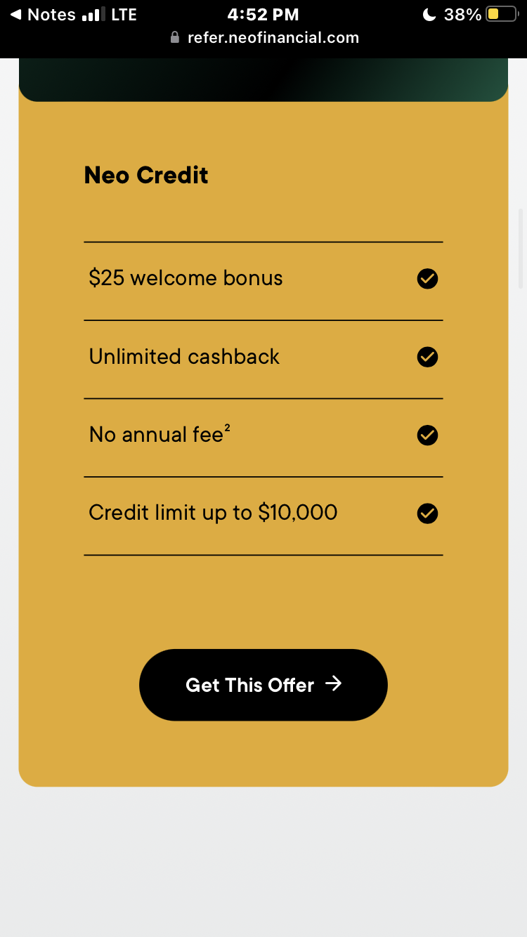 (Canada only)🇨🇦 use my link and get 50$ instantly for joining Neo plus great cashback (no credit check for Neo money account)