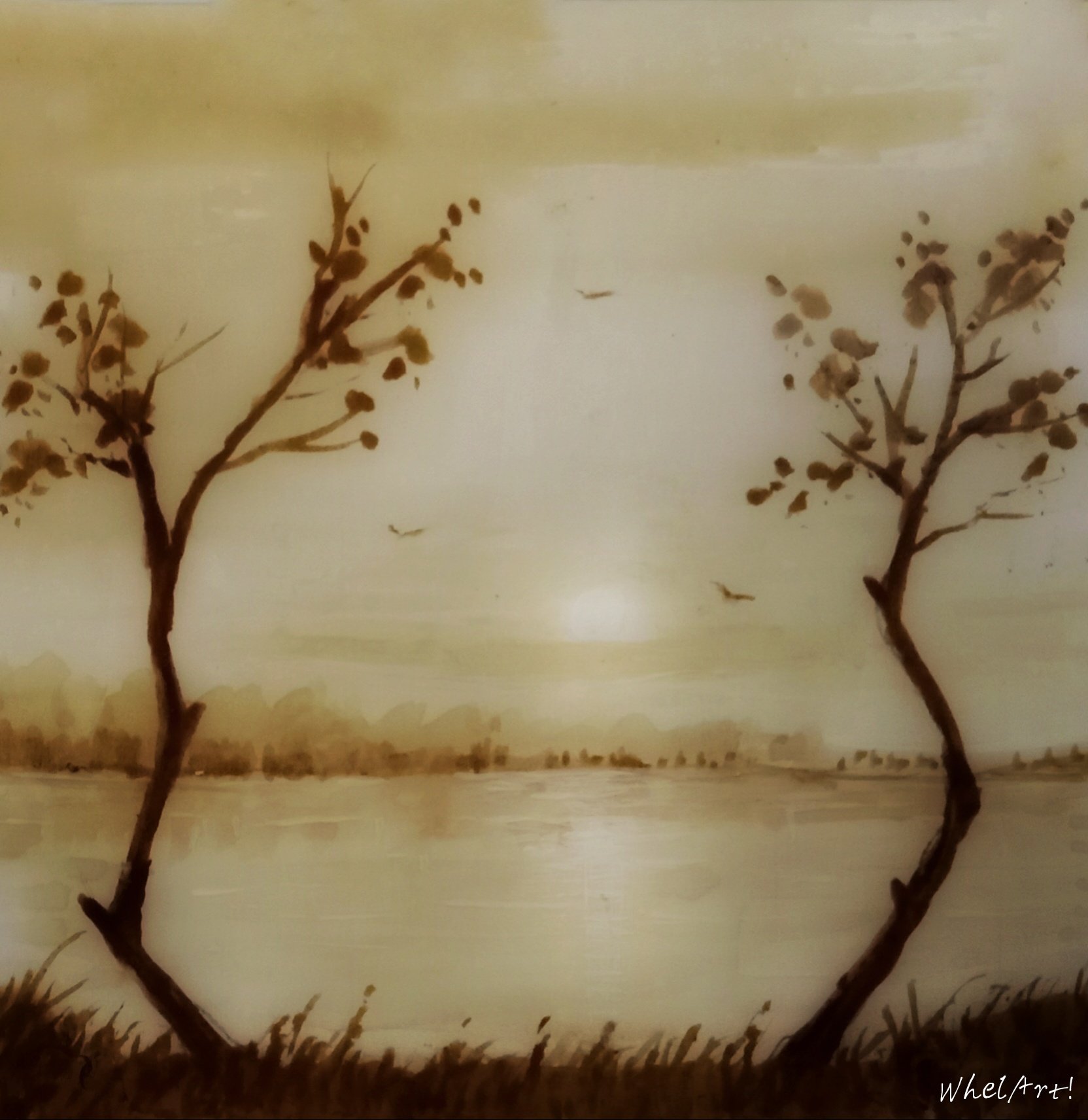 Art Journal: Sunlit Lake / Original Coffee Painting ☕🖌️