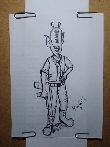 Alien aventurero estilo cartoon / Técnica de entintado.