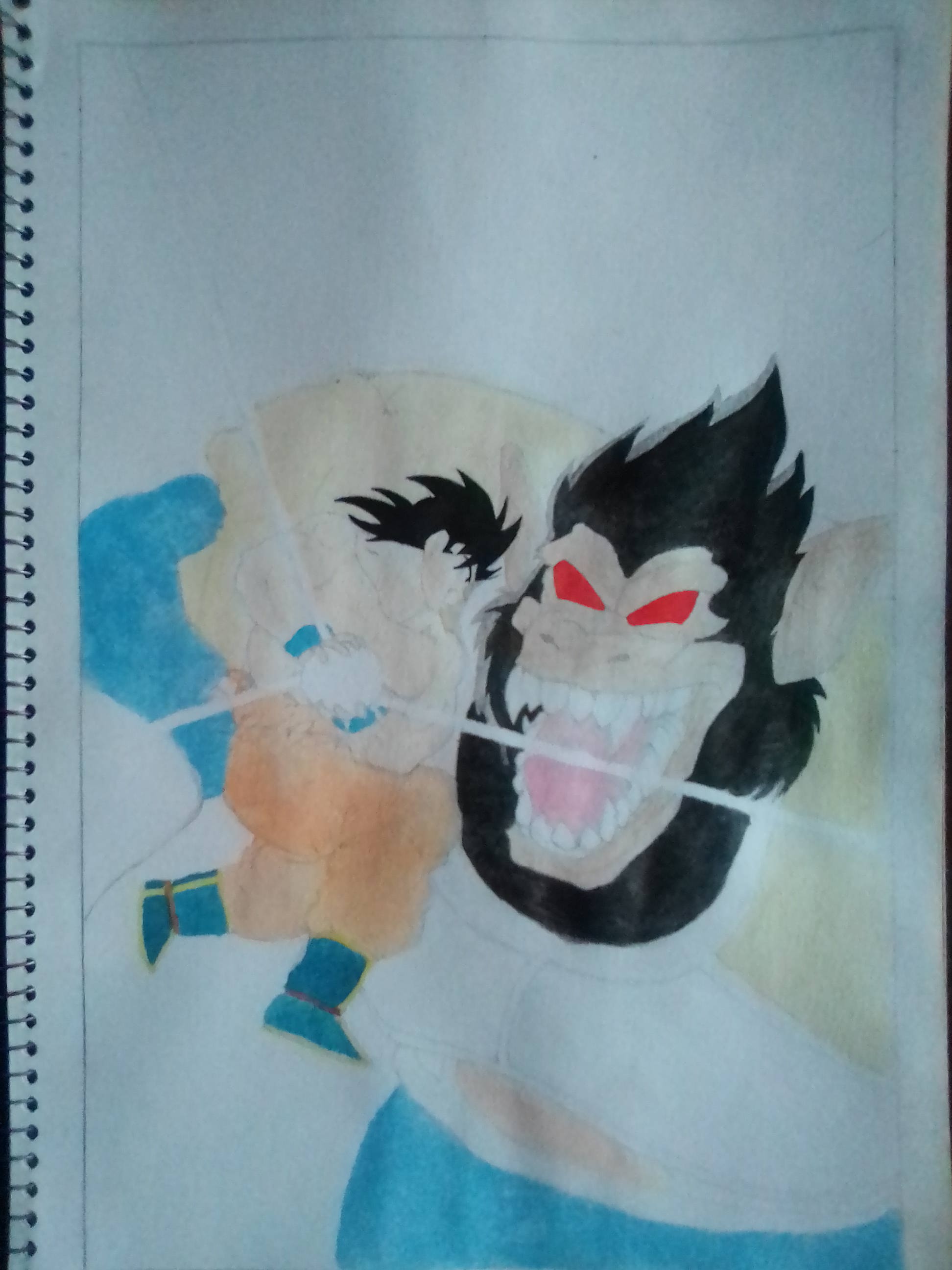 Goku vs Vegeta Ozaru. Dibujo hecho con acuarelas. // Goku vs Vegeta Ozaru.  Drawing made with watercolors. [ESP/ENG] | PeakD