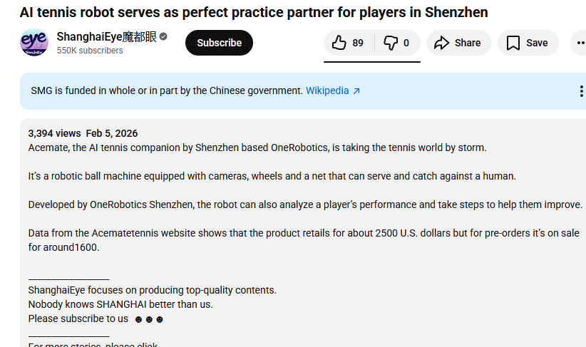 AI Tennis Robot As Practice Partner 