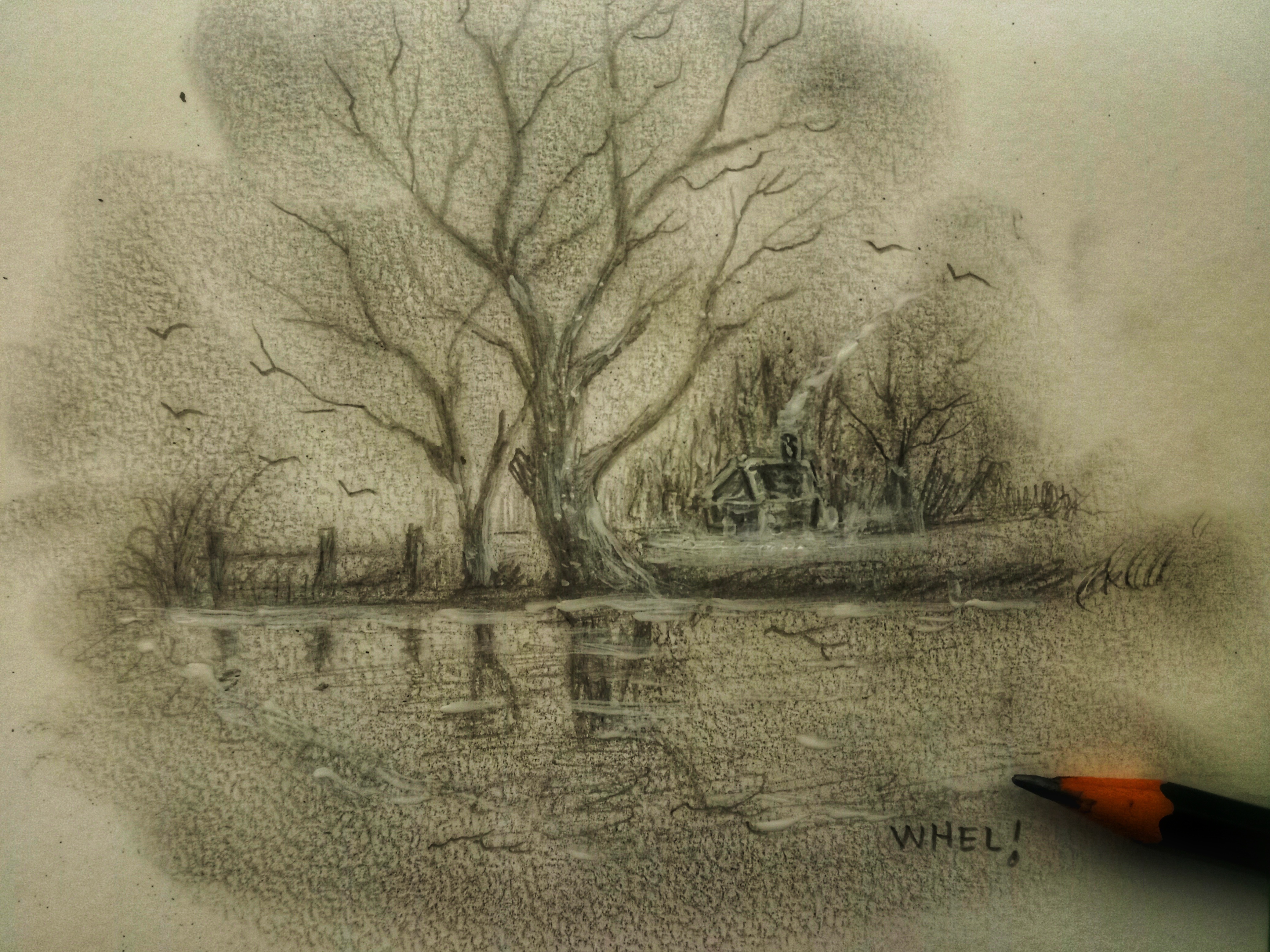 Premium Photo | Bridge river art round landscape charcoal hand drawn sketch  pencil sketch detailed ink black white