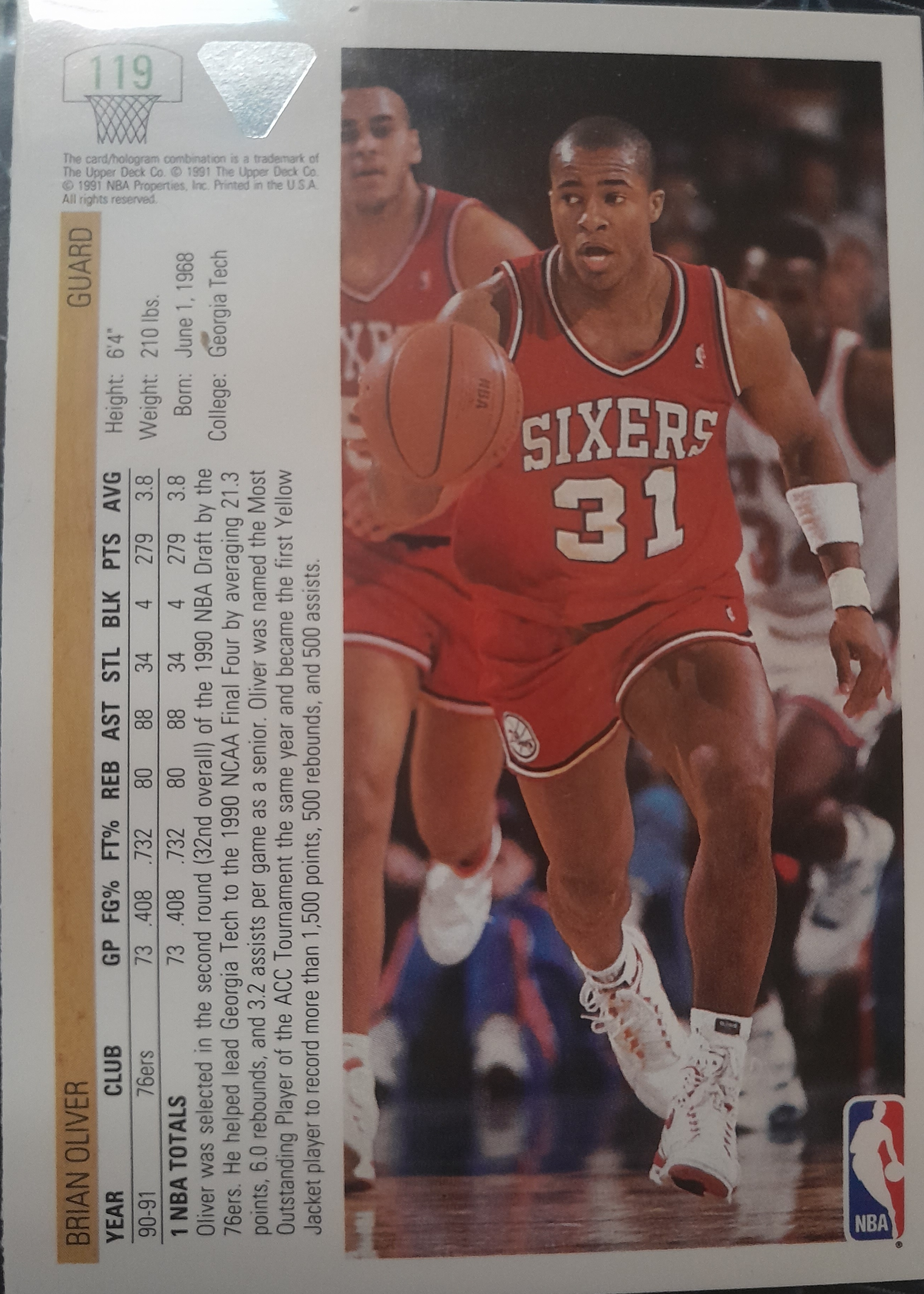 Brian Oliver 1991-92 Upper Deck NBA Basketball Card