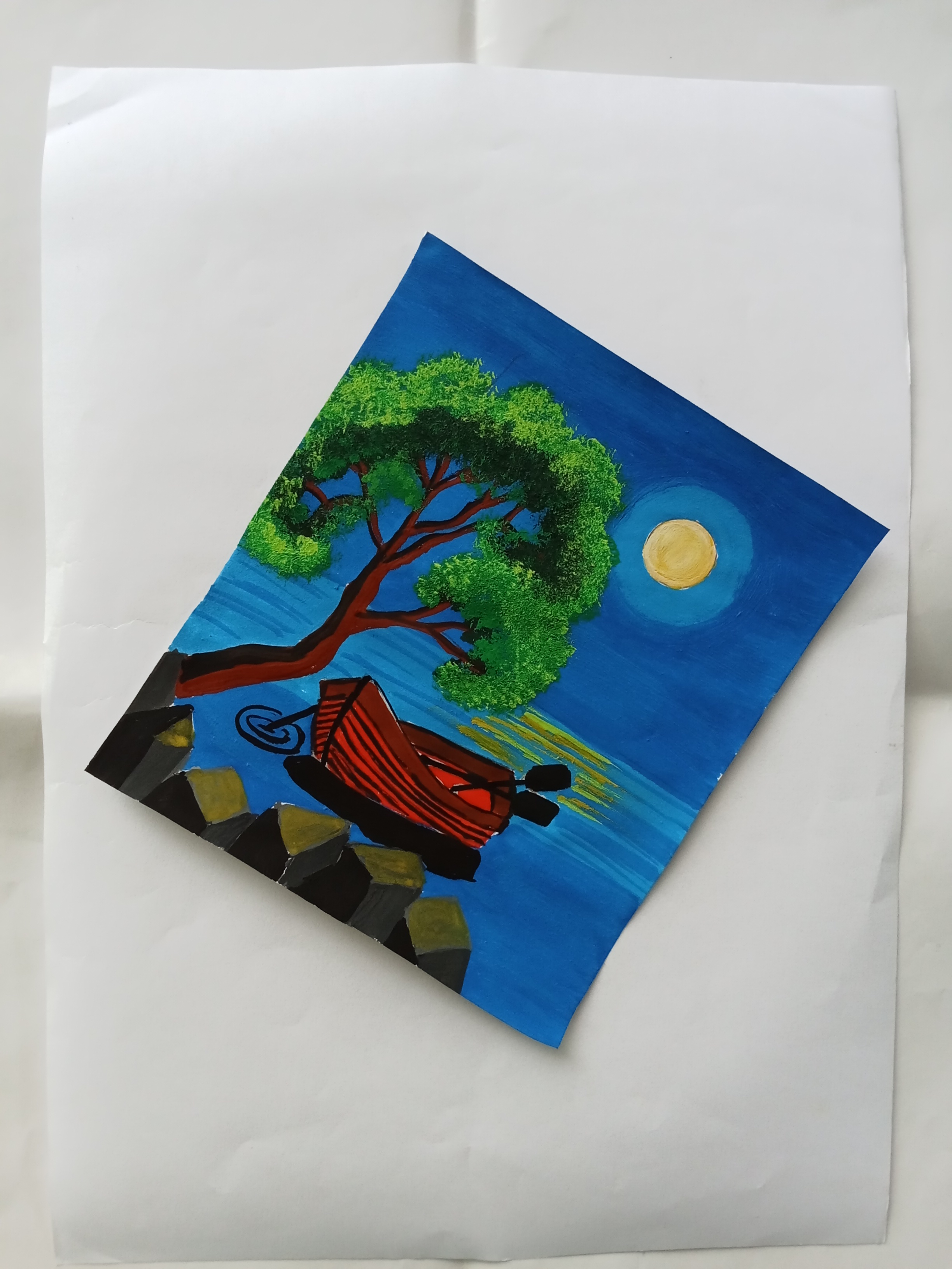 Painting Night Scenery with Boat