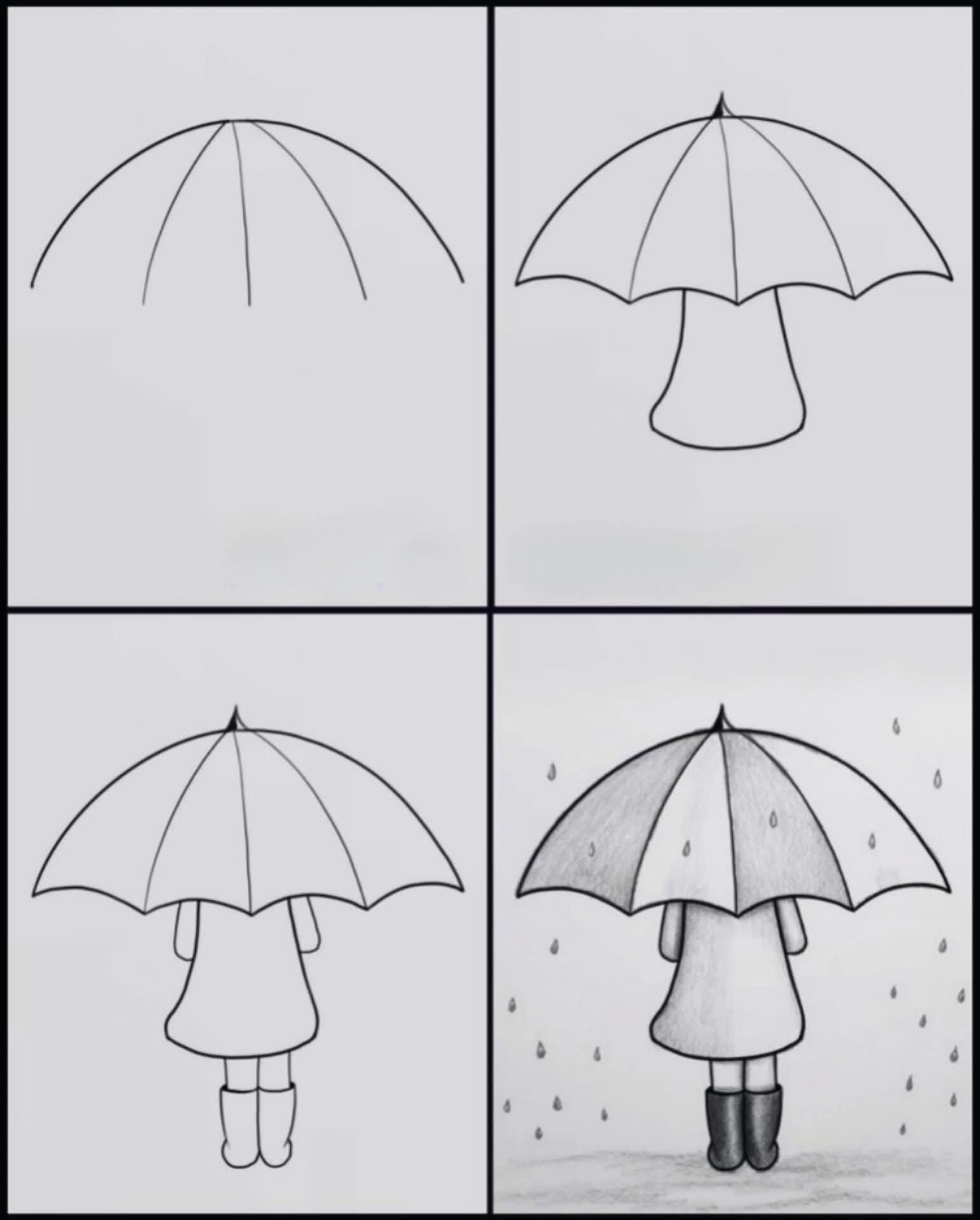 Girl drawing with umbrella