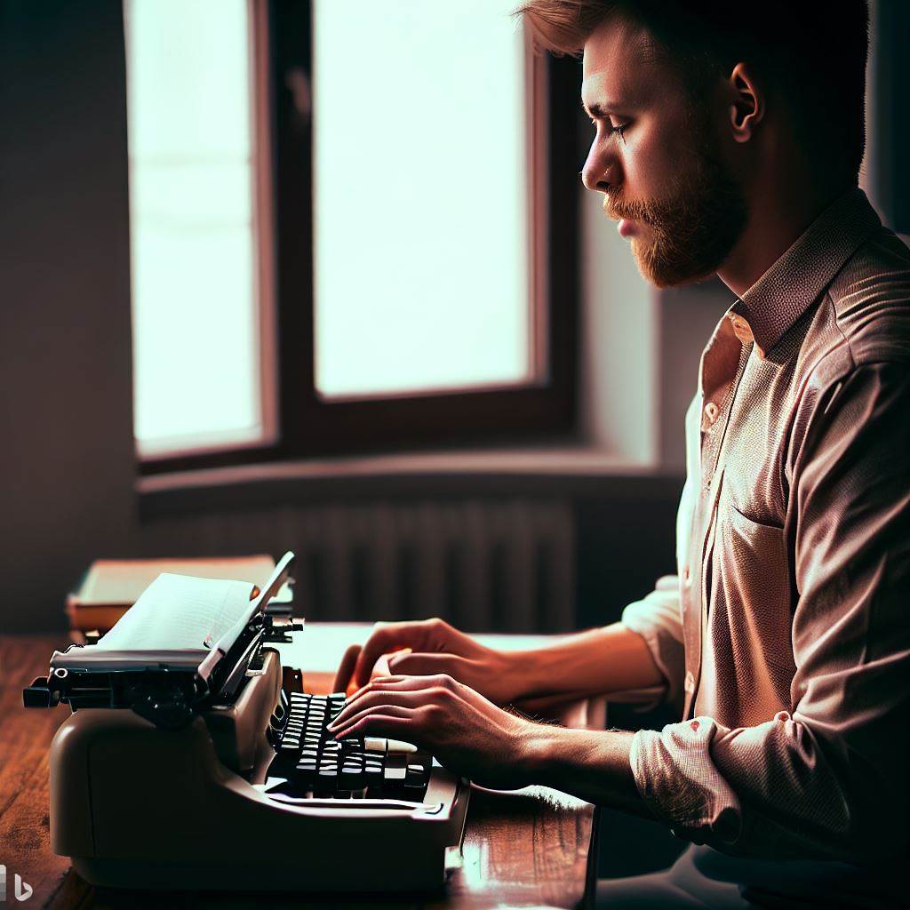 Man at a typewriter - Created with Bing Image Creator