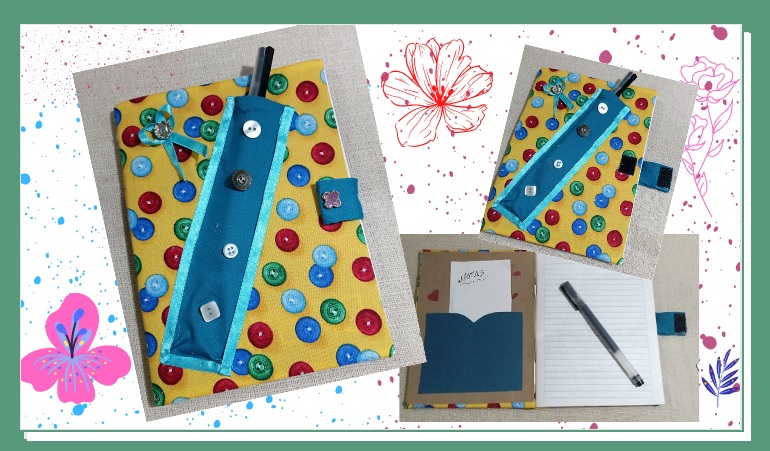  (ENG-ESP)  📖  Cloth-lined notebook for notes.   📖 Cuaderno forrado en tela para notas.