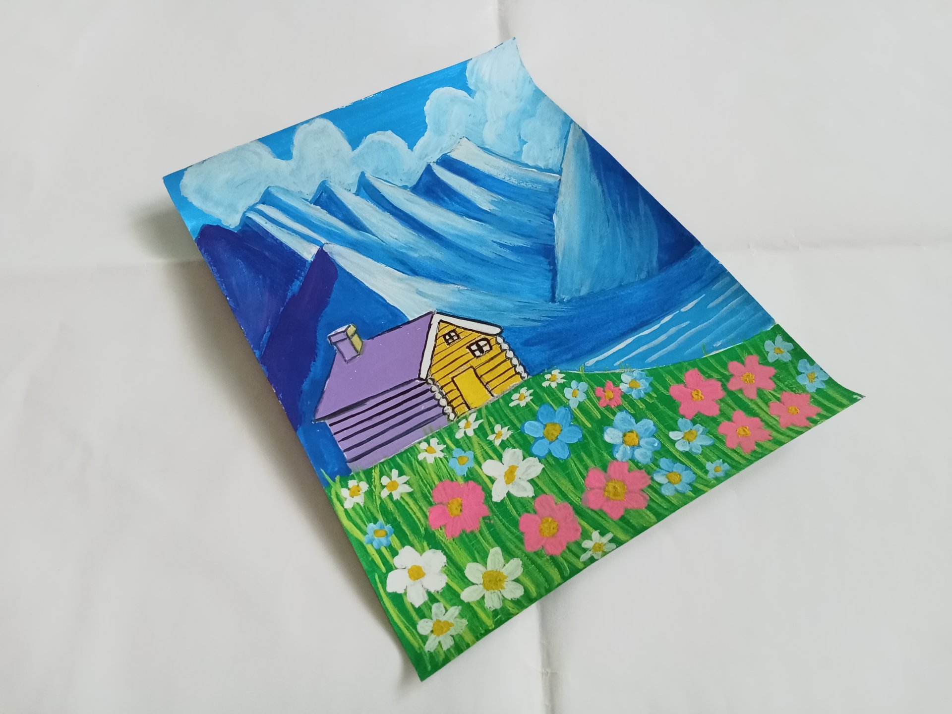 Painting Beautiful Landscape with Flower Field