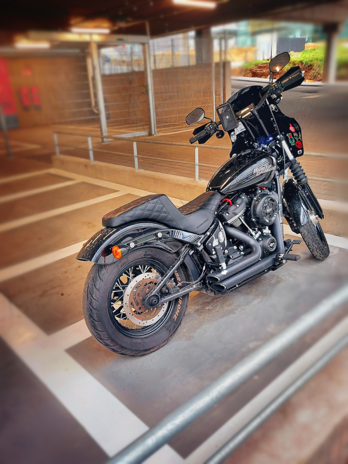 Harley Davidson motorcycle in black and white and in color