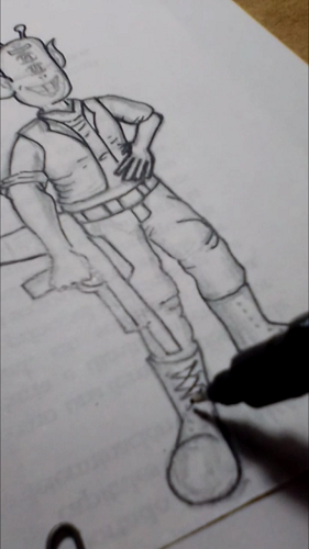 Alien aventurero estilo cartoon / Técnica de entintado.