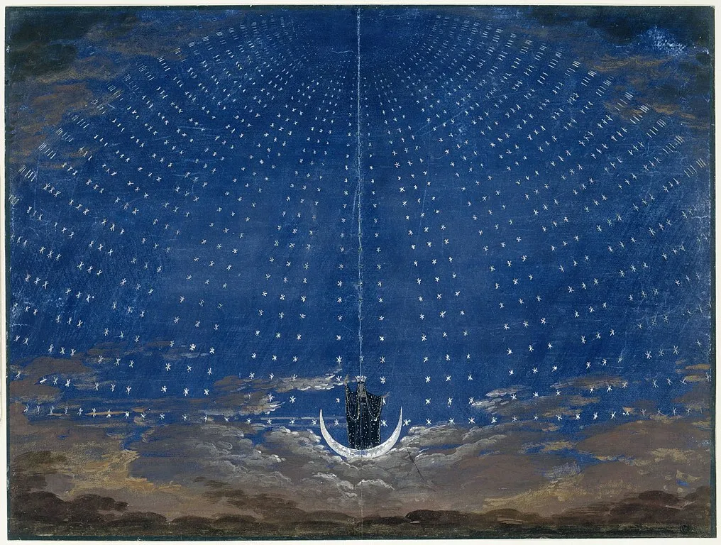 Stage Set for Mozart's The Magic Flute - Karl Friedrich Schinkel, Public domain, via Wikimedia Commons.