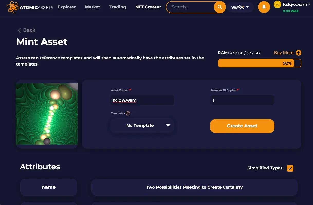 IMPORTANT: Be SURE to put yourself as the asset owner. Type/paste your name in the top right of the site into the field.