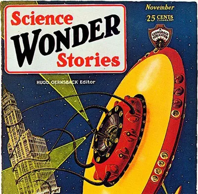 cover of science wonder stories with a UFO on its side