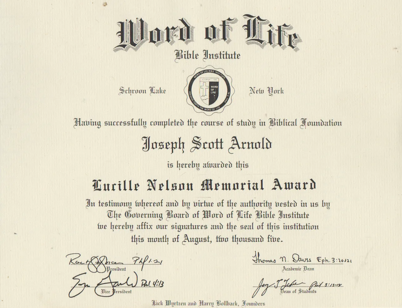 2005-08 - Joey Arnold, Lucille Nelson Memorial Award, NY WOLBI ok.png