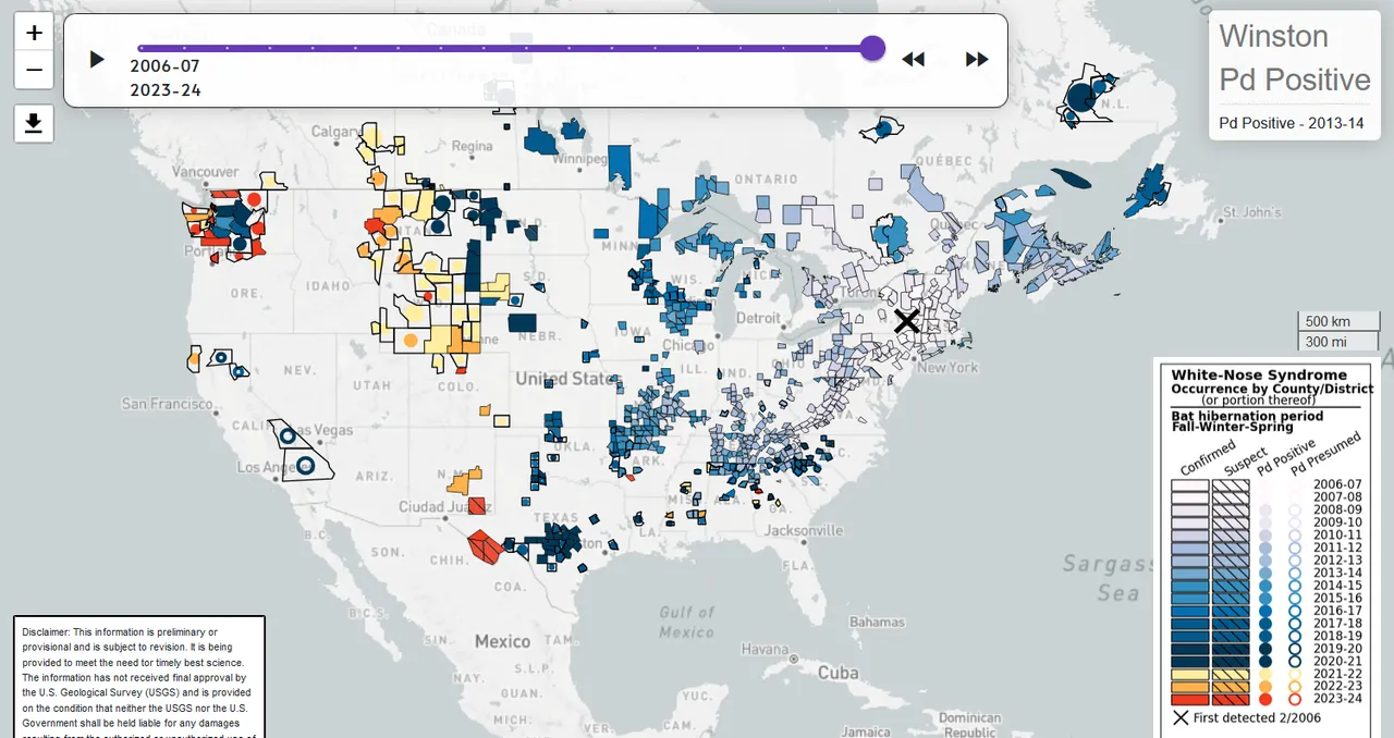 white nose syndrome map fish and wildlife public.png