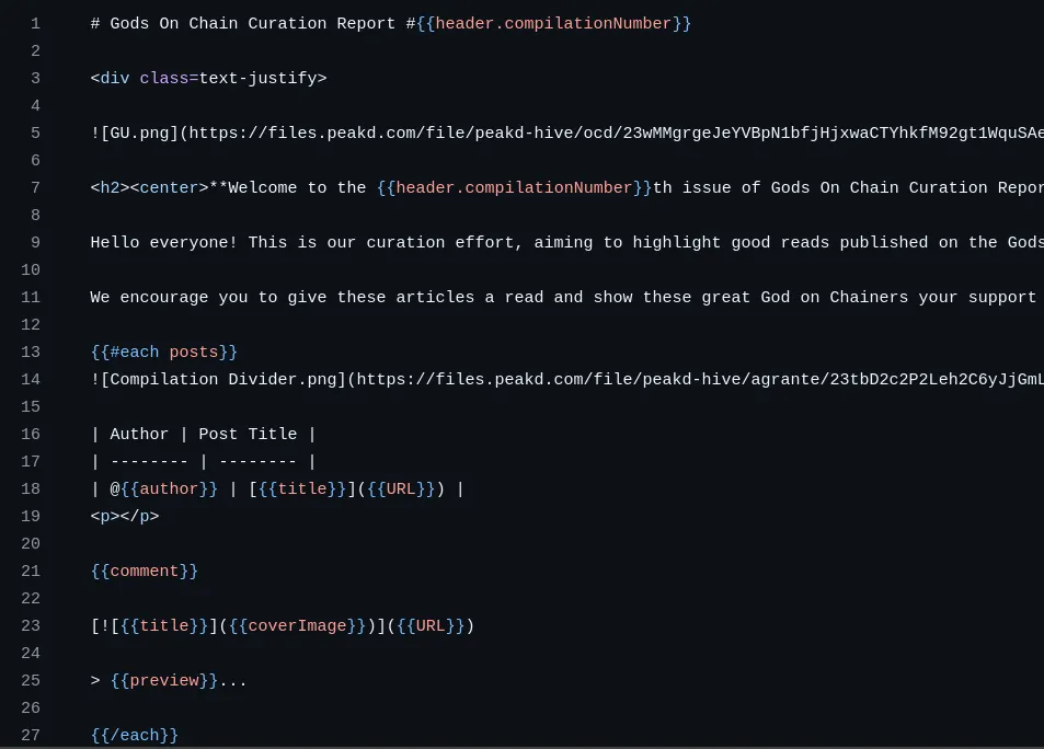Example of the Handlebars template
