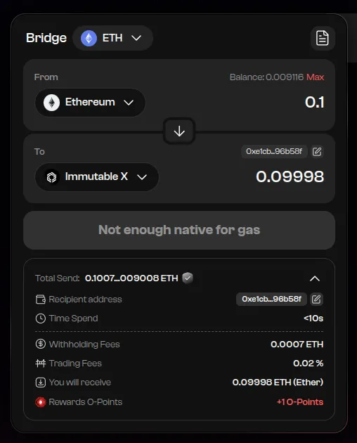 Bridging ETH from L1 to L2 using Orbiter Finance