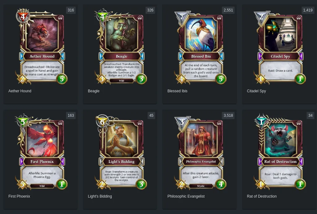 Source: https://tokentrove.com/collection/GodsUnchainedCards?tab=assets&set=promo&quality=Meteorite