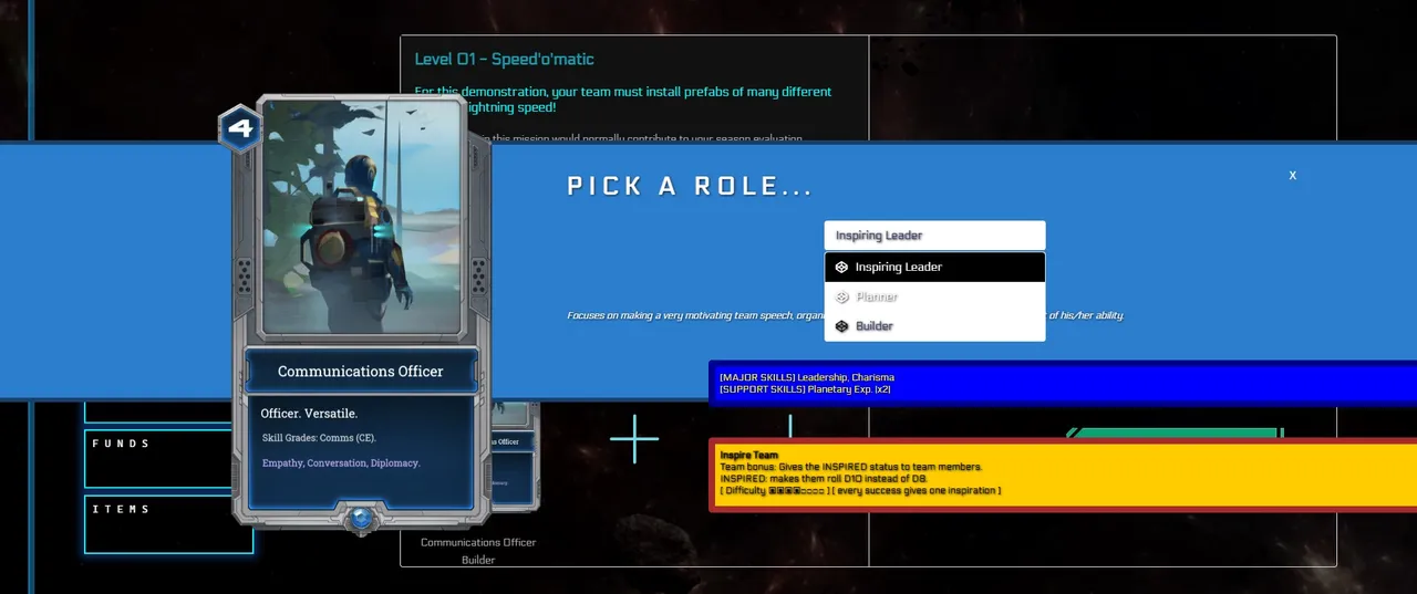Picking a role reveals some of its effects, but the interface needs to be pushed further.