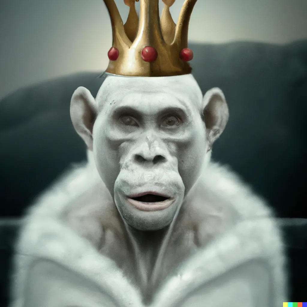 DALL·E 2022-12-24 09.34.23 - surrealism trending on artstation, portrait of a white ape wearing a crown.png
