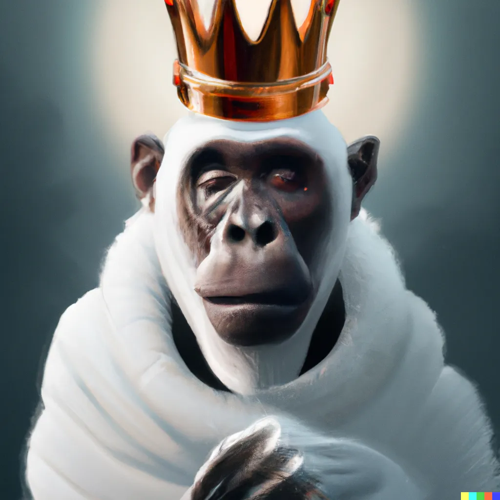 DALL·E 2022-12-24 09.34.29 - surrealism trending on artstation, portrait of a white ape wearing a crown.png