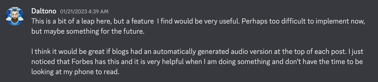 Feature request on Peak discord