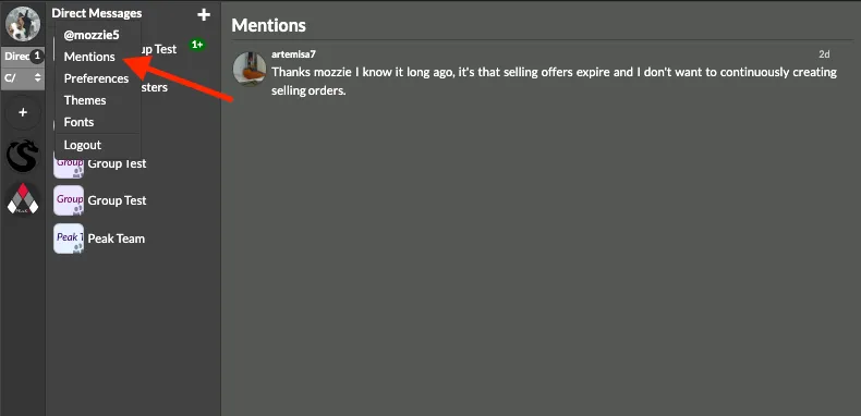 Mentions page
