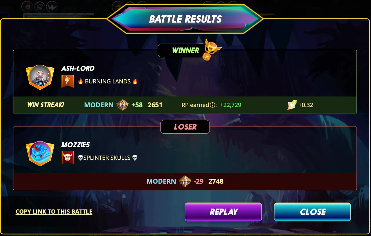A whopping +58 rating win for Ash-Lord!