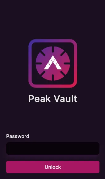 Login page to access your Peak vault