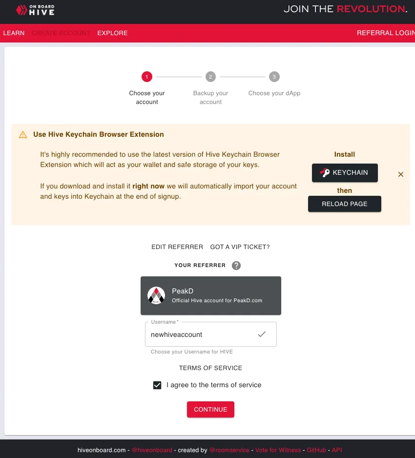 Hive On Board Create Account interface