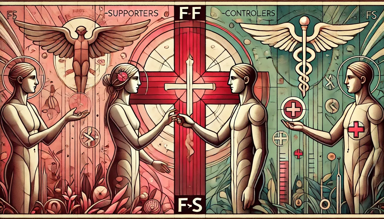 Abb. 4b Die M(F>s)-Manipulation durch die Supporter (Sameriter-Gutmenschen bis hin zu Jesus) und der Kontroller (Schriftgelehrte-Eliten-Zeitgeist) vom F-Kontext zum Wohl der Menschheit ausgehend, die s-Menschen in die TV-Narratives einbindend