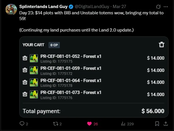 X post from Splinterlands Land Guy
