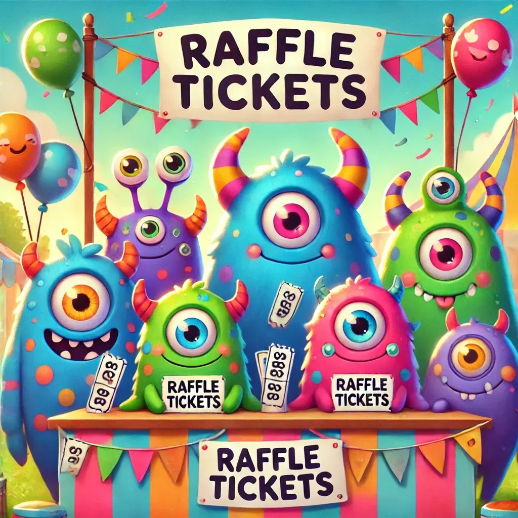 DALL·E - Monsters selling raffle tickets.webp