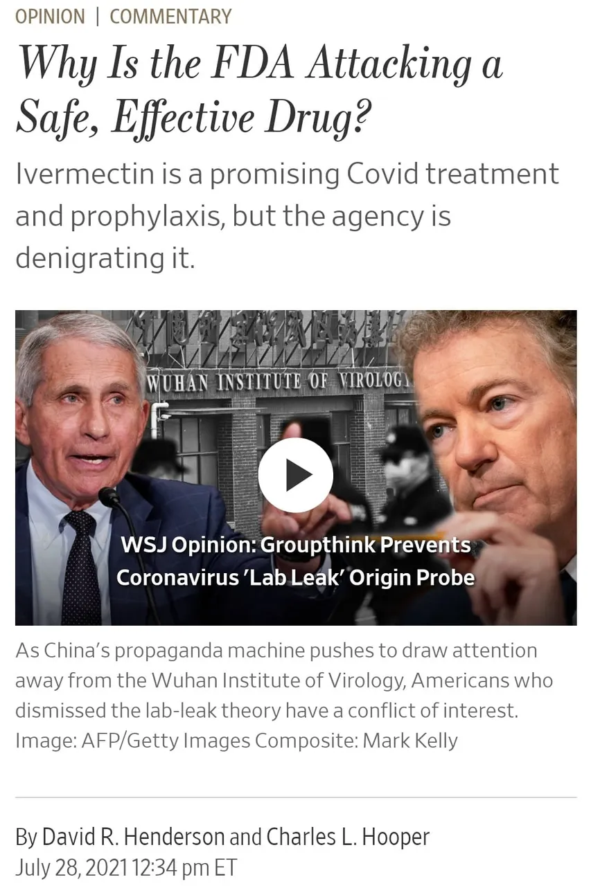 https://www.wsj.com/articles/fda-ivermectin-covid-19-coronavirus-masks-anti-science-11627482393