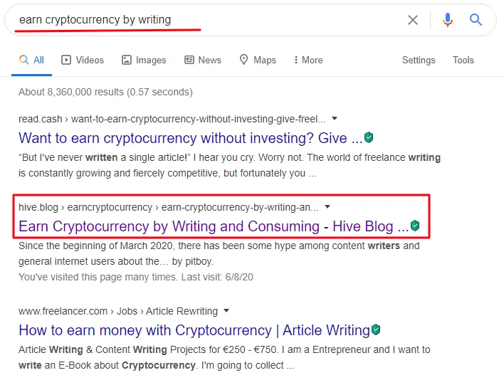 Earn cryptocurrency on google search