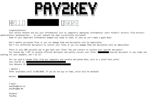 Pay2Key ransomware ransom note