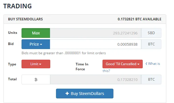 QUE.com.Bittrex.Buy.STEEM.SBD