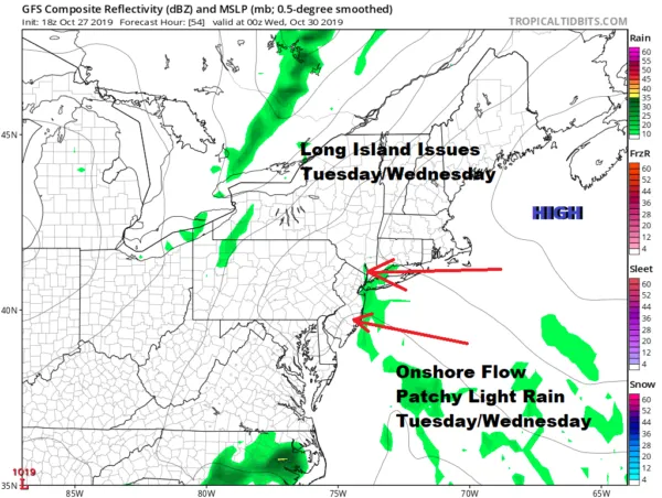 Long Island Onshore Flow Brings Clouds Patchy Rain Tuesday