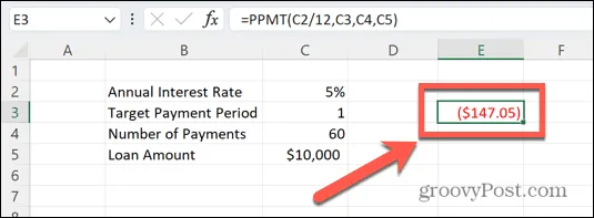 use-PPMT-excel-result