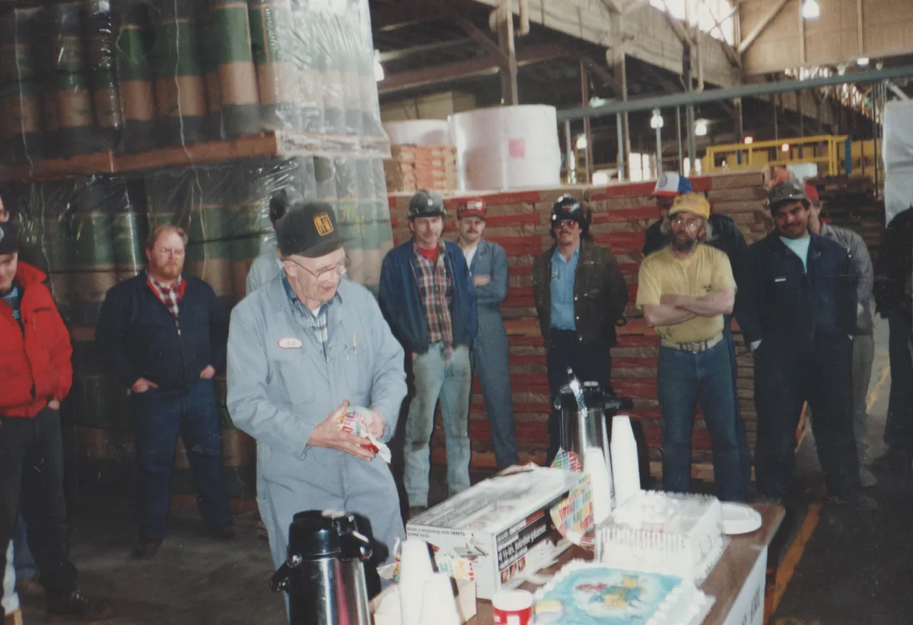 1991 - Owen Corning Party - Don Arnold in yellow shirt and hat - Could be a birthday party or annual staff summer picnic, not sure which year and it could be Stimpson.png