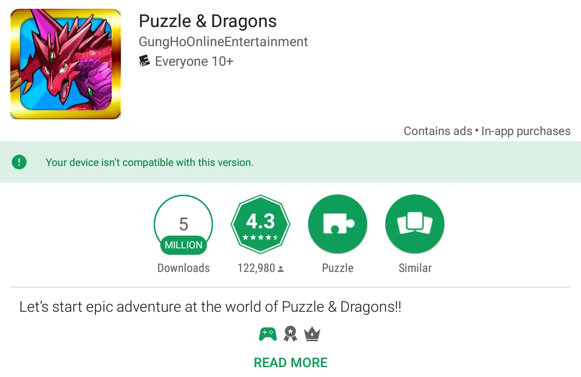 Puzzle and Dragons app discription