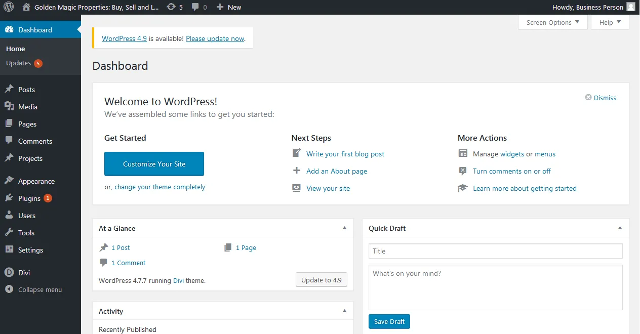 WordPress Dashboard