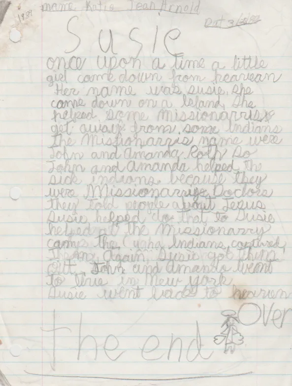 1989-03-28 - Tuesday - Susie Short Story by 8-year-old Katie Jean Arnold, Emmaus Christian School, plus Robin Short Story with no date included-1.png