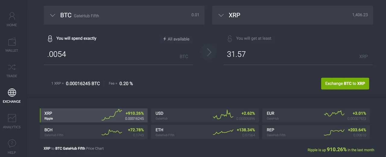 exchange btc for xrp at gatehub