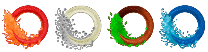 Everdragons Elements Symbols. The four elements are: Air, Fire, Earth & Water.