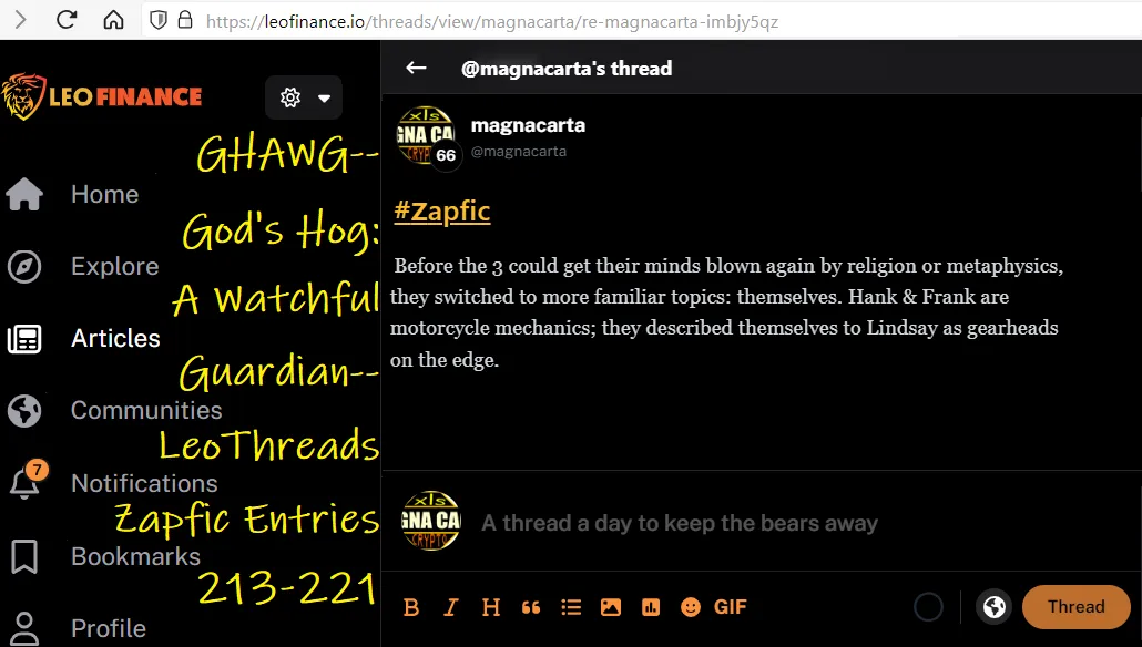 GHAWG-- God's Hog: A Watchful Guardian-- LeoThreads Zapfic Entries 213-221