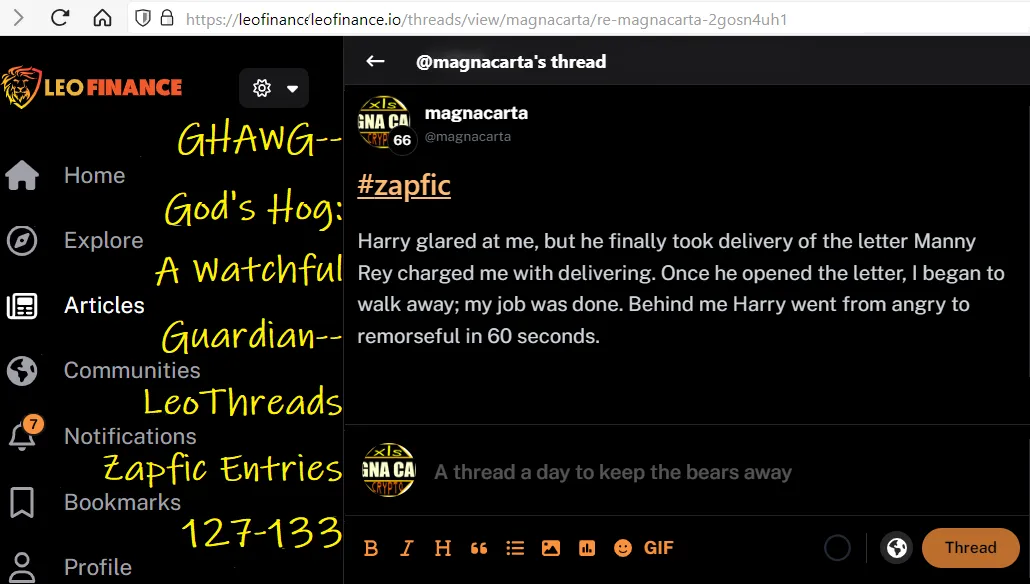 GHAWG-- God's Hog: A Watchful Guardian-- LeoThreads Zapfic Entries 127-133